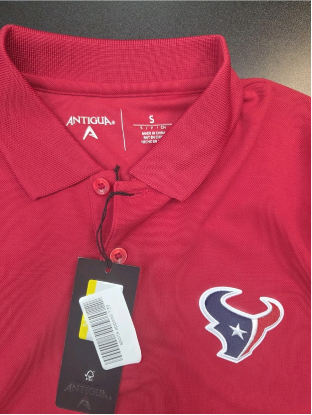 Antigua Houston Texans Men’s Small Red Polo Shirt Embroidered Logo NWT #1551 - Picture 2 of 5